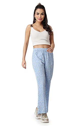 Image of POPWINGS Casual Floral Printed Loose Fit Trousers for Women || Summer Wear Women Trousers Stylish Pull-On Women Trousers || Comfortable Trousers for Regular Wear