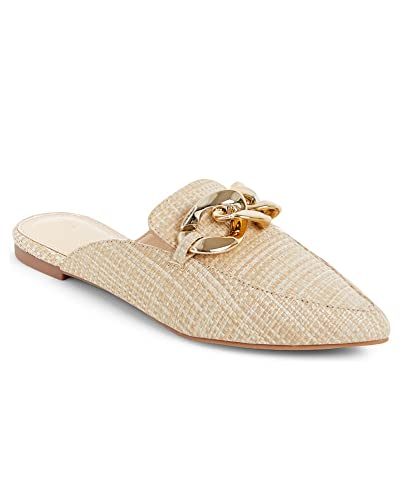 Image of Juliet Holy Womens Mules Flats Pointed Toe Backless Loafers Slip on Metal Chain Slides