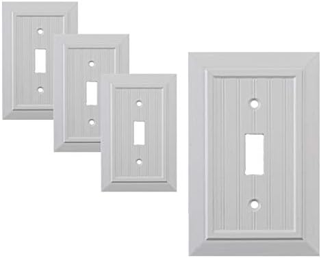 SleekLighting Pack of 4 Wall Plate Outlet Switch Covers | Classic White Beadboard Wall plates| Variety of Styles: Decorator/Duplex/Toggle/Blank/& Combo | Size: 1 Gang Toggle