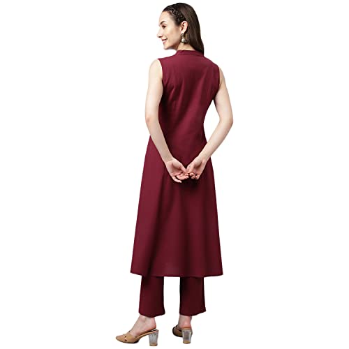 Image of FIORRA Women's Maroon Rayon A-line Kurta with Pant