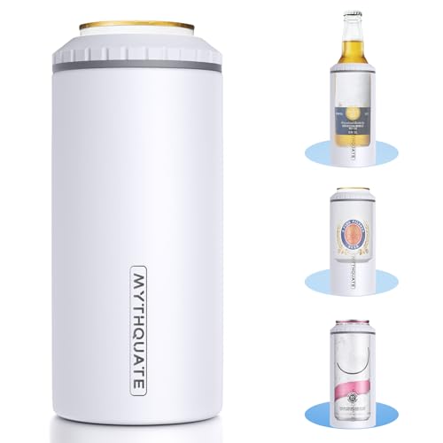 Image of 3 in 1 Slim Can Cooler for 12 OZ Skinny Can, Regular Can & Beer Bottle - Keep Cold for 6 Hours - Double Walled Insulated Stainless Steel Vacuum Beverage Can Insulator (Matte White)