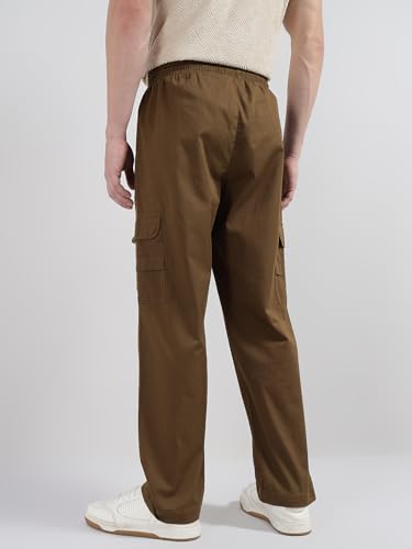 Image of Veirdo Pure Cotton Baggy Fit Regular Length Mid Rise 4 Pocket Cargos for Men (Colors: Black, Olive, Grey, Brown & Navy)