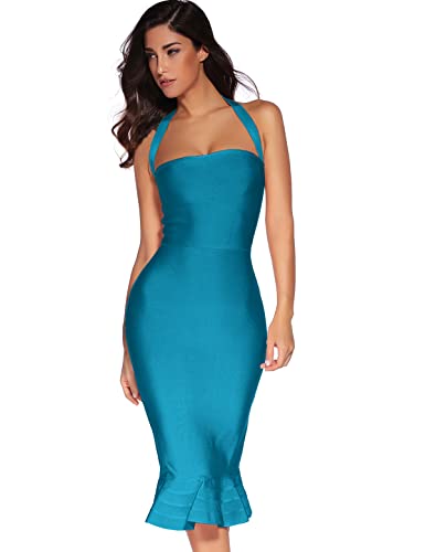 Image of meilun Womens Halter Fishtail Bandage Party Dress Elegant Wedding Guest Dress