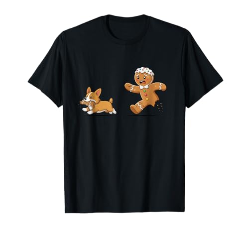 Gingerbread Cookie Chasing Corgi Christmas Dog Mom Pet Lover T-Shirt