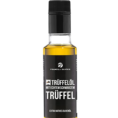 Edition schwarzes Trüffelöl mit ganzem schwarzen Trüffel. 250ml. Aus nativem Olivenöl extra vergin. Für Saucen und zum Verfeinern von Gerichten. Für vegane und glutenfreie Ernährung geeignet