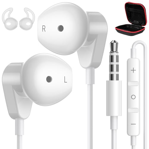 Wired Earbuds Headphones for MacBook Pro Air Laptop, Wired Earphones Corded 3.5mm Jack Plug-in Ear Buds with Wing-Cover Microphone Volume Control for iPhone/Samsung/Android/PC/Game Console/Kid/School