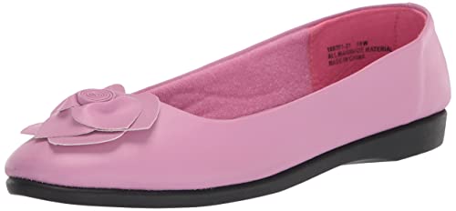 AmeriMark Classic Women Slip-On Rose Ballet Flat – Ladies Comfortable No-Skid Arch Support Dress Shoe with Floral Accents