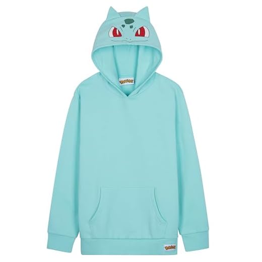Pokemon Sudadera Niño Niña y Adolescente, Pikachu Sudaderas con Capucha Cómoda, Bolsillo Canguro, Regalos Anime para Niños (5-6 Años, Turquesa Bulbasaur)