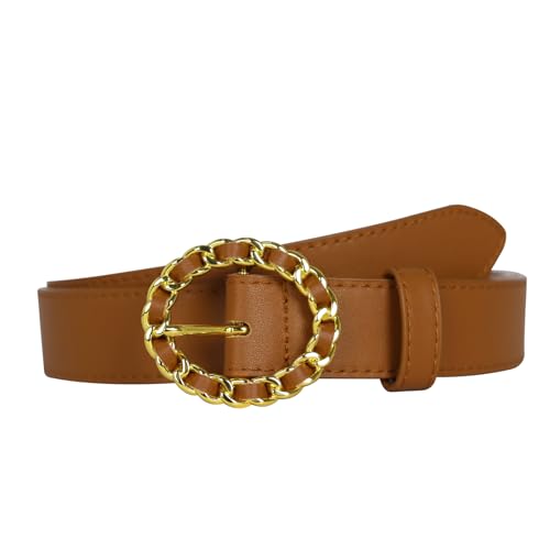Image of Aurolran Women's Fashion Classic Metal Buckle Leather Belt with Jeans Dress