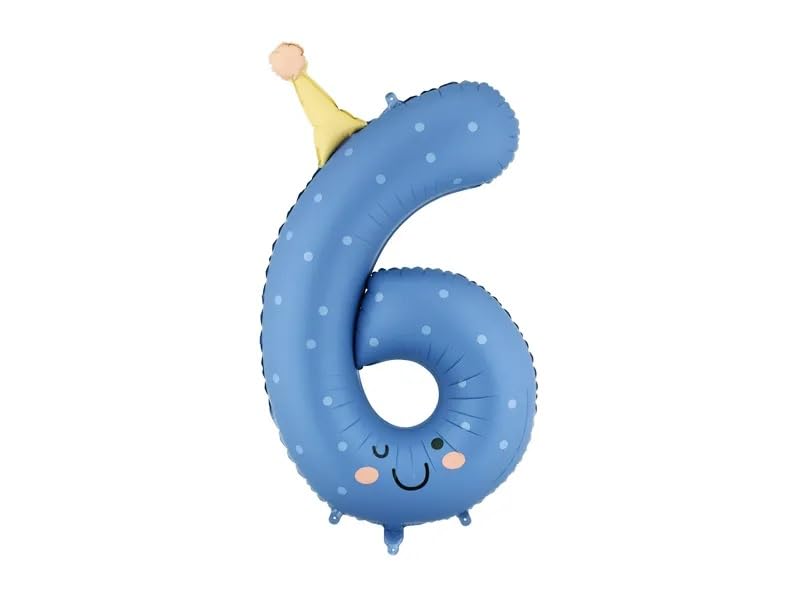 Cute Number Balloons for Birthday Parties, 0-9 Selectable Numbers, Multicolour Smiley Face Design, 86cm, Kids and Adults (Number 6)