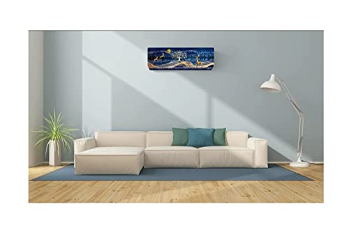 Image of DARSHANAM WORLD Beatiful Designer Ac Cover |Cutest Printed Air Conditioning Dust Cover For Indoor & All Type AC Split Covers |Colorfull Folding Designer Ac Cover (Blue & Golden Deer 1.5 Ton)