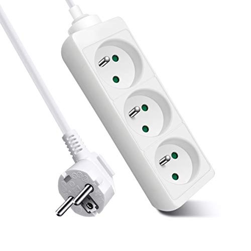 Rallonge multiprise, Extrastar Bloc 3 Prises 2P+T 16 A, Multiprise Electrique pour la Maison Le Bureau ou la Cuisine, Blanche