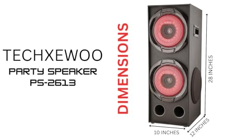 Party Speaker PS-2613, 200W Peak Output, 8-inch Woofer, Dual 4-inch Speakers,Powerfull 8" woofer,TWS, Bluetooth 5.0, RGB LED Lights, FM Radio and Wide connectivity Options via Aux-in