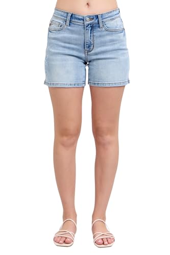 Image of Judy Blue Mid Rise Vintage Wash Dad Shorts Blue