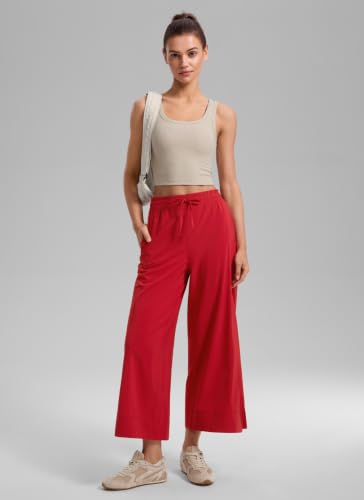 Image of CRZ YOGA Lightweight Wide Leg Crop Pants 25 inch | Casual, Travel, Comfy, Soft, Split, Loose Fit, Pockets, for Women
