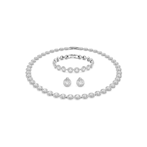 Swarovski Crystal Authentic Angelic All Around Set of Necklace, Bracelet and Earrings, White, Rhodium Finish- Women's Hypoallergenic Sparkling Jewelries - Nickel Free Crystal Jewelry Collection