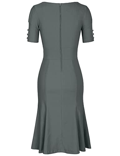 Image of MUXXN Women's Vintage 1950s Midi Crew Neck Short Sleeve Party Cocktail Work Casual Bodycon Dress