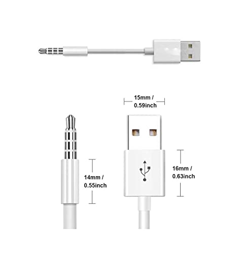 For iPod Shuffle Cable, 3.5mm Jack Plug to USB Charger + SYNC Data Replacement Cable Compatible for iPod Shuffle 3rd 4th 5th 6th Generation MP3/MP4 - White