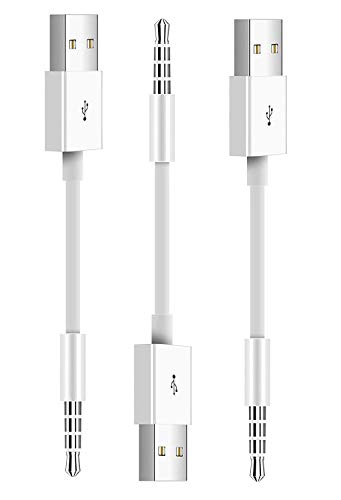 USB Cable Sync and Charger Wire Cord (3-Pack) 3.5mm Plug to USB Power Charge SYNC Data Cable Compatible for iPod Shuffle 3rd 4th 5th Generation MP3/MP4 (Upgraded)