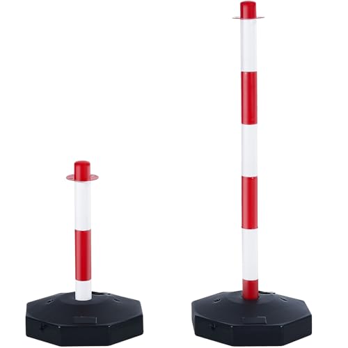 Happybuy Adjustable Traffic Delineator Post Cones, 6 Pack Red & White. Traffic Safety Delineator Barrier with Fillable Base and 6.6FT Chain. for Traffic Control, Warning, Parking Lot