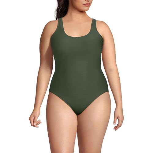 Lands' End Maillot femme X-Back sans gêne, olive foncé, taille 4