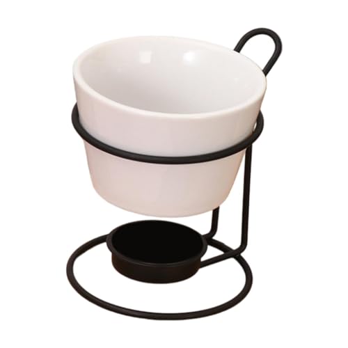 Fondue Set Ceramic Butter Warmer Set with Rack Chocolate Melting Pot Melt Hot Pot Bowl for Wedding Anniversary Party Caramel, White