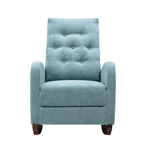 Rocking Chair, Modern High Back Nursery Rocking Armchair, Mid-Century Upholstered Accent Glider Rocker With Fabric Padded Seat For Baby, Adult, Old Man (Teal) #TOP3