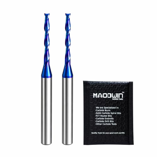 2Pcs 1/8" Upcut Spiral Plunge Router Bit CNC for Carving Sign