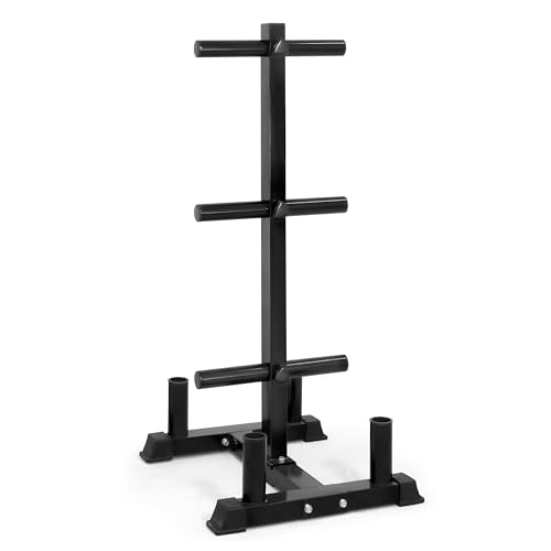CAP Olympic Bumper Plate Tree Rack with 6 Weight Plate Posts & 4 Barbell Holders, Heavy-Duty Steel Plate Storage Rack for Home Gym, Black, 660 lb Capacity by CAP Barbell - Used condition - US$105.39