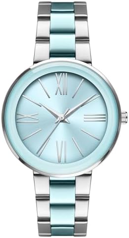 Bisley Women Watch Two Tone Silver Blue Stainless Steel Bracelet Watch Easy to Read