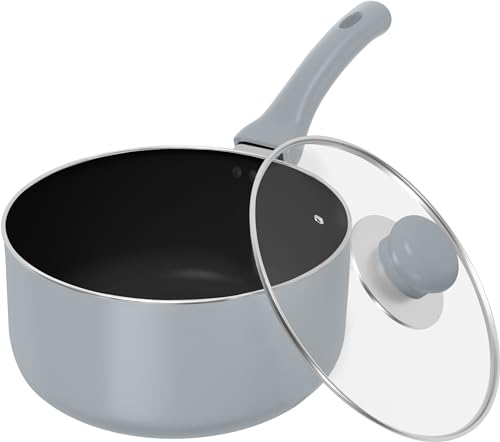 Utopia Kitchen Detachable handle Nonstick Saucepan with Glass Lid, Multipurpose Use for Home, Kitchen or Restaurant (Silver)
