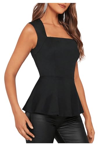 Floerns Women's Square Neck Peplum Tank Top Sleeveless Ruffle Hem Solid Elegant Tops3
