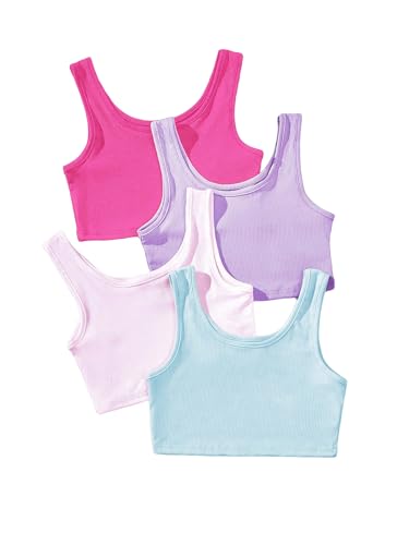 Image of SHENHE Girl's 4 Pieces Ribbed Knit Sleeveless Scoop Neck Basic Casual Summer Crop Tank Top
