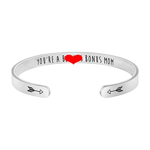 Joycuff Bonus Mom Bracelets Birthday Christmas Mothers Day Thanksgiving Gifts For Mama Mummy Stainless Steel Funny Mantra Cuff Bangle You Are A Bonus Mom #TOP18