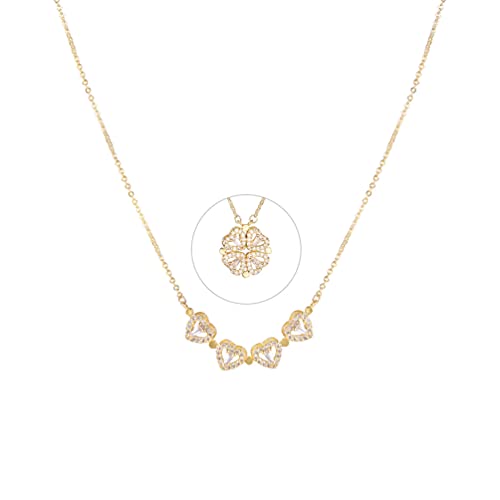 Preisvergleich Produktbild Magnet VierbläTtriger Kleeblatt-AnhäNger,Elegante Und Modische SchlüSselbeinkette Aus Legierung,FüR Freundin,Mutter Und Freunde,18.5 Zoll,Silber / Gold,1 StüCk.