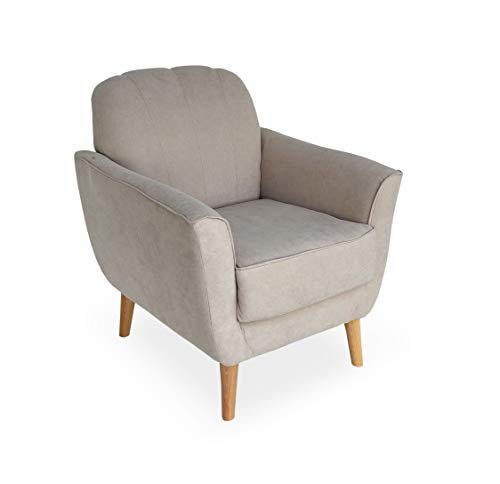 Gasten a gusto Black Friday Sillón Moderno con Respaldo con Forma de Concha. Medidas pequeñas y Estrecha Ideal para Dormitorio o salón. Tela Antimanchas. (75x70x95 cm). Butaca Moderna Beige.
