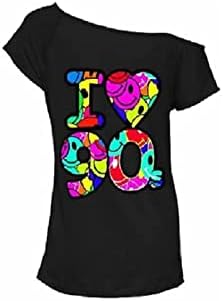 Maglietta Donna I Love The 80s Globe – Stampa Retrò Pop Star, Manica Corta, Scollo Rotondo, Colore Nero/Rosa/Bianco, Taglie EU 40-56