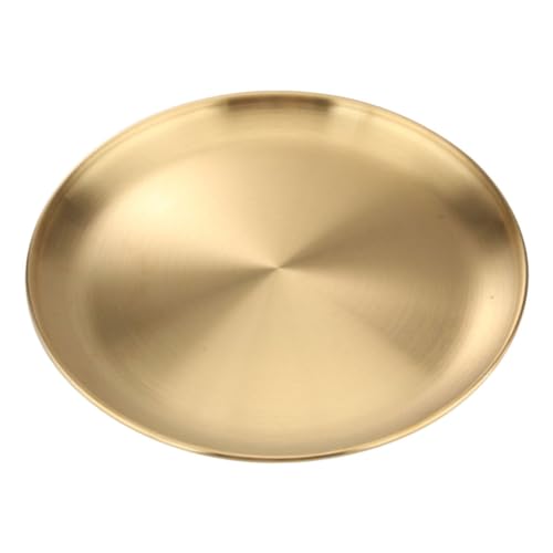 SOLUSTRE 1pc Stainless Steel Round Barbecue Plate Food Serving Dish for Vegetables Fruits and Desserts Easy to Clean Kitchenware