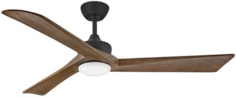 Hinkley Sculpt 60" LED Smart Ceiling Fan with Light and Remote, Modern, 3 Walnut Wood Blades, Indoor Outdoor Damp Rated, Wi-Fi Compatible, 6-Speed DC Motor, Opal Glass Shade, Matte Black Finish