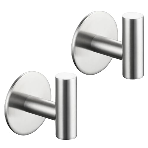 Tecmolog Colgador Toallas Gancho Pared Acero Inox 2 Piezas Ganchos Adhesivos para Baño, Níquel Cepillado, SBH235NA-2