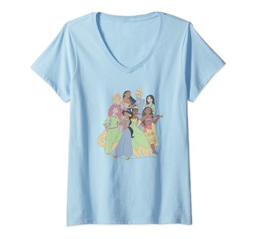 T-shirt col V Princesses Disney pour femme avec imprimé graphique moderne