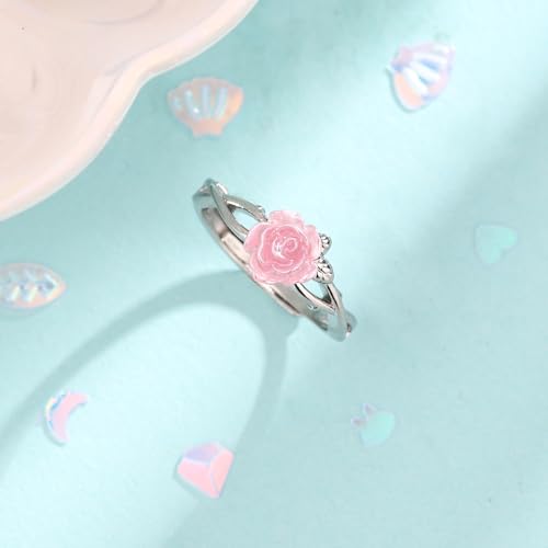 Dainty Rose Flower Leaf Branch Statement Ring for Women Silver Plated Elegant Floral Thorny leaves Adjustable Expandable Open Wrap Finger Rings Comfort Fit Birthday Wedding Holiday Jewelry4