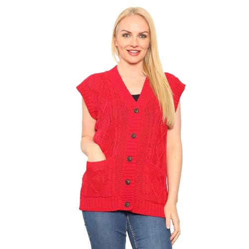 Chaleco de punto para mujer con bolsillos prácticos y botones para un invierno abrigado