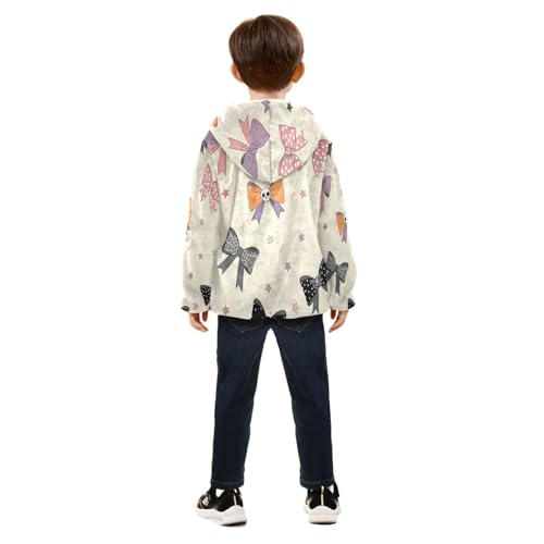 Colorful Bows with Skulls Design Toddler Fleece Jacket Girl Boys Hooded Fleece Jacket Coat Warm Outwear Zip-up 3-10T4