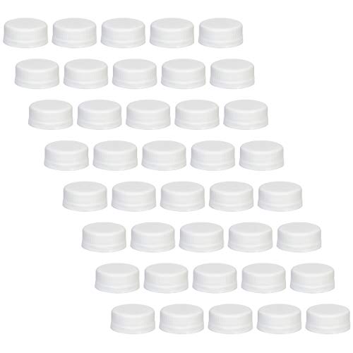 40 White Plastic Bottle Caps with Tamper Evident Lids for 4, 8, 12, 16 and 32 oz Empty Plastic Bottles