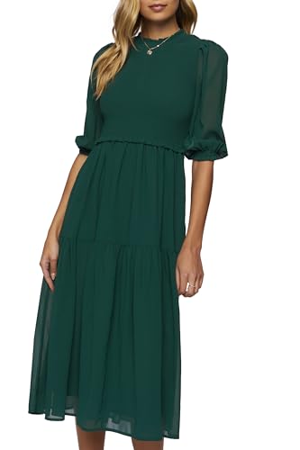 Image of Forever 21 Women's Smocked Chiffon Peasant-Sleeve Dress
