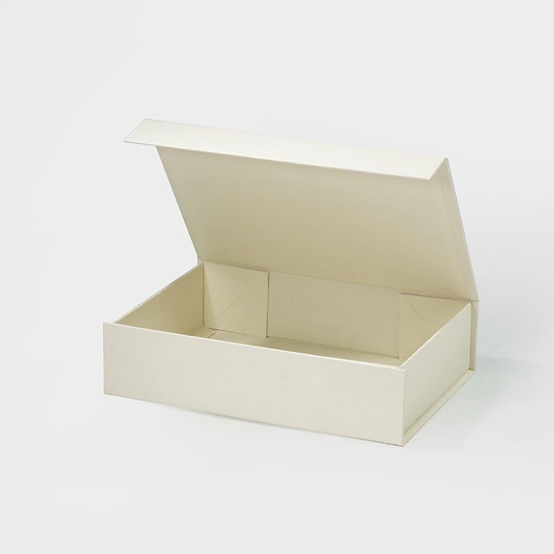 Geoto 9.25"×6.69"×2.36" A5 Shallow Size Luxury Rigid Foldable Magnetic Closure Collapsible Gift Packaging Boxes(Ivory with Ribbon) image 5