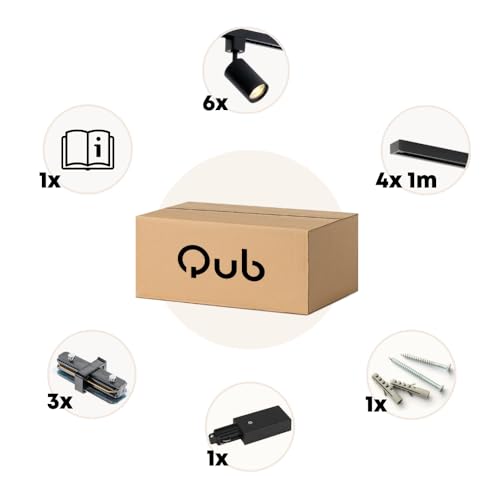 Qub Focus III 1-Phasen Led Schienensystem - 400 cm - 6x GU10 Spots Schienensystem lampen - 4x 1m Lichtschienensystem - I-Form - Deckenstrahler Schwarz - Erweiterbar & flexibel - LED-kompatibel