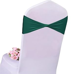 Spandex Emerald Green Chair Sashes 50 Pcs Dark Green Sashes Bows Elastic Chair Cover Bands Ties Without Buckle for Wedding Party Events Ceremony Birthday