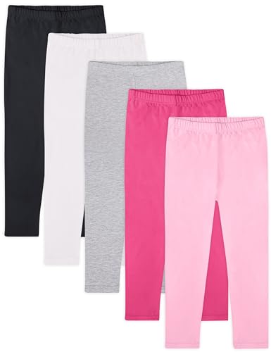 FEQO 5 Pack Toddler Girls Cotton Leggings Pants Full Length Basic Leggings Stretchy Legging Tight Pants 4T(Black White Gray Rose Red Pink)